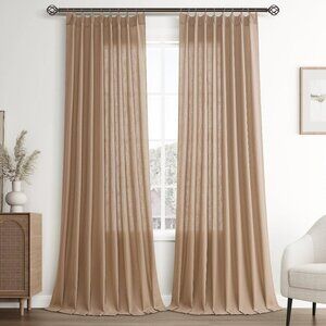 Linen Pinch Pleated Curtains 102 Inch Extra Long,Back Tab Clip Rings Drapes
